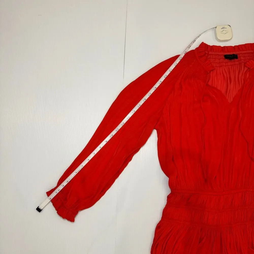 Anthropologie Poppy Mini Dress Red Smocked Medium Cottagecore Coquette Festival - Picture 7 of 16